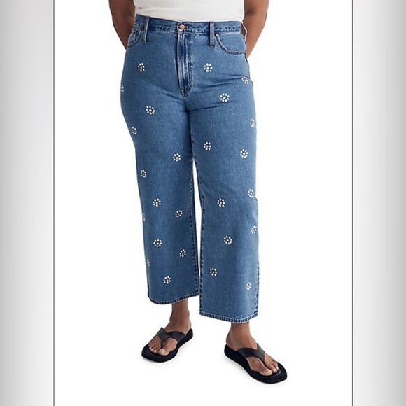 NWT MADEWELL The Perfect Vintage Stamped Floral Wide-Leg Cropped Jeans - Picture 1 of 4